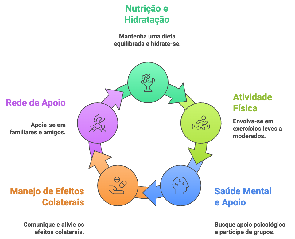 Fluxograma-abordagem-integral Ciclo de apoio multidisciplinar para pacientes com câncer de mama: nutrição, atividade física e saúde mental.