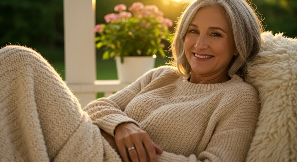 Bem-estar emocional na menopausa - mulher relaxando com serenidade